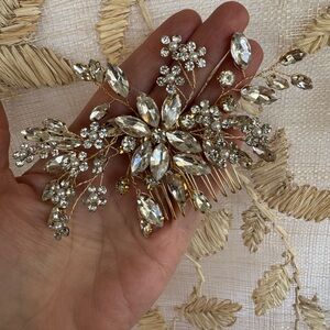 5” Gold Crystal & Pearl Bridal Hair Comb – Elegant Wedding Hairpiece‎ NWT
